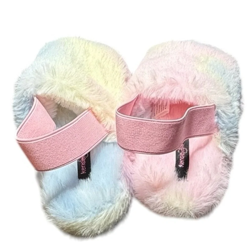NWOT Kensie Girls Rainbow Colored Open Toe Slingback Slippers Size XL 11-12